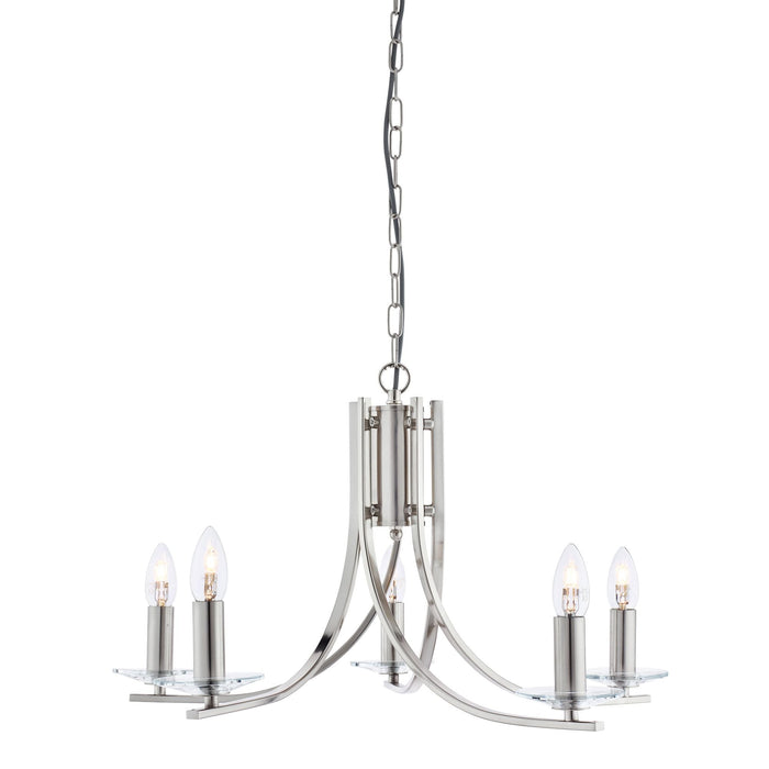 Searchlight Ascona - 5Lt Ceiling, Satin Silver Twist Frame, Clear Glass Sconces • 4165-5SS