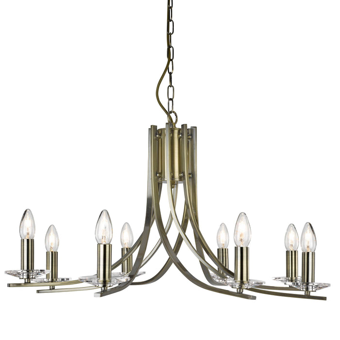 Searchlight Ascona - 8Lt Ceiling, Antique Brass Twist Frame With Clear Glass Sconces • 4168-8AB