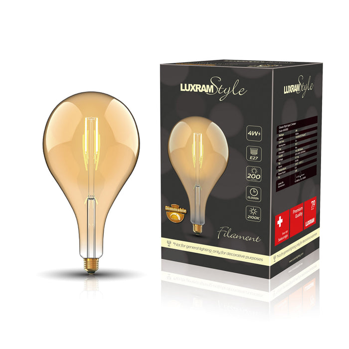 Luxram Classic Style LED Type C E27 Dimmable 220-240V 4W 2100K, 200lm, Amber Finish, 3yrs Warranty  • 4300082