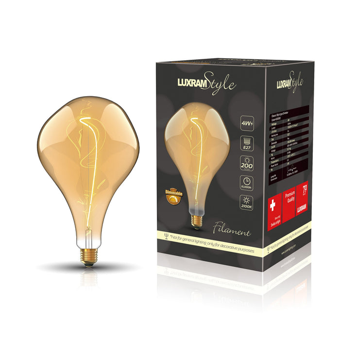 Luxram Classic Style LED Type D E27 Dimmable 220-240V 4W 2100K, 200lm, Amber Finish, 3yrs Warranty • 4300092