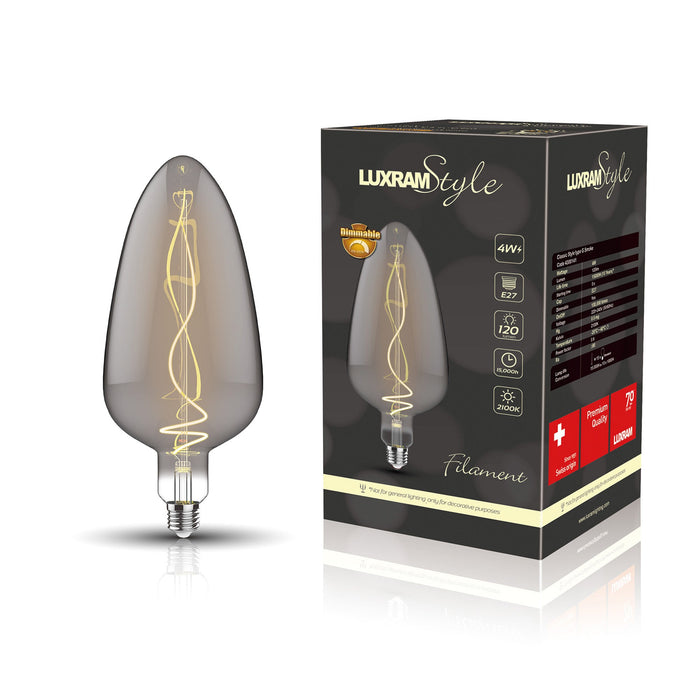 Luxram Classic Style LED Type G E27 Dimmable 220-240V 4W 2100K, 120lm, Smoke Finish, 3yrs Warranty  • 4300141