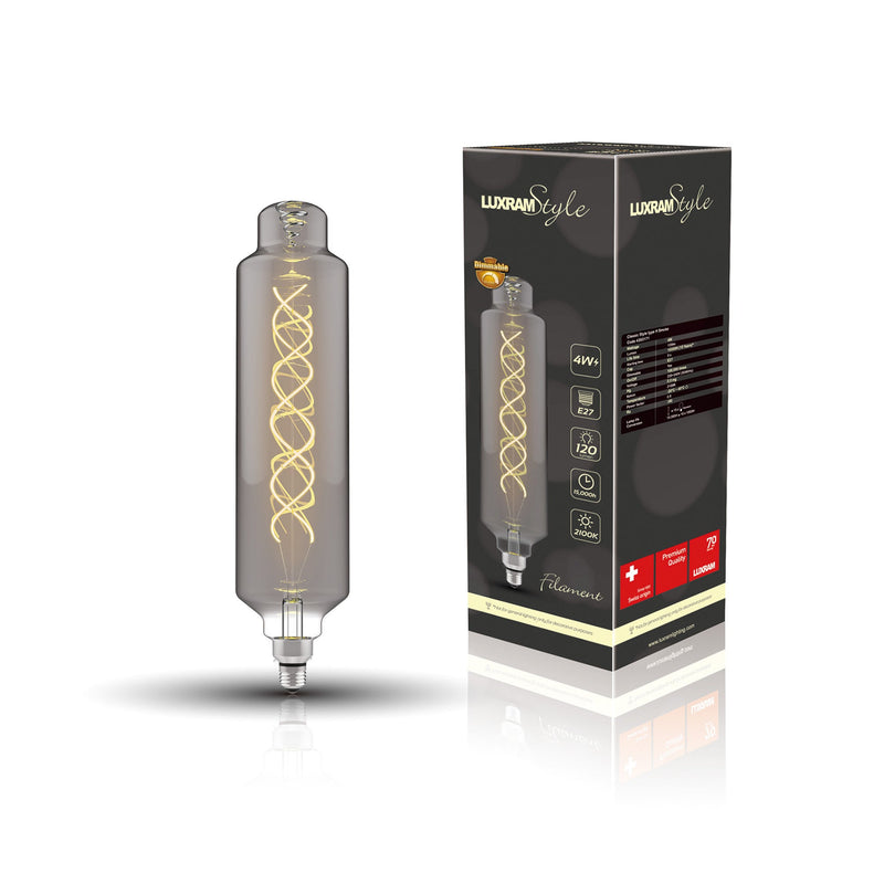 Luxram Classic Style LED Type H E27 Dimmable 220-240V 4W 2100K, 120lm, Smoke Finish, 3yrs Warranty • 4300171