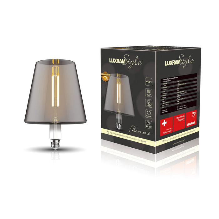 Luxram Classic Style LED Type L E27 Dimmable 220-240V 4W 2100K, 120lm, Smoke Finish, 3yrs Warranty • 4300291