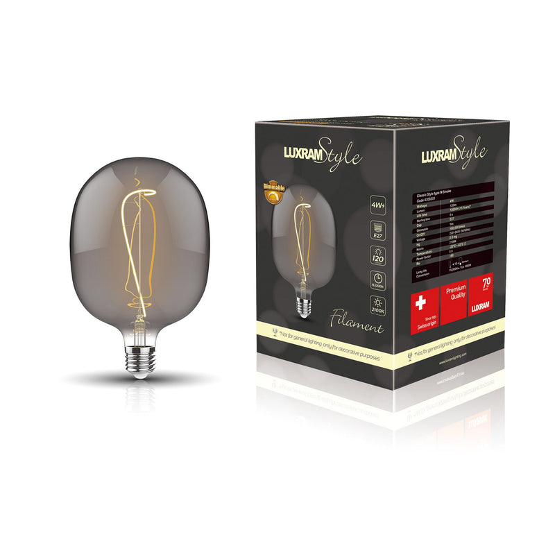 Luxram Classic Style LED Type M E27 Dimmable 220-240V 4W 2100K, 120lm, Smoke Finish, 3yrs Warranty  • 4300301