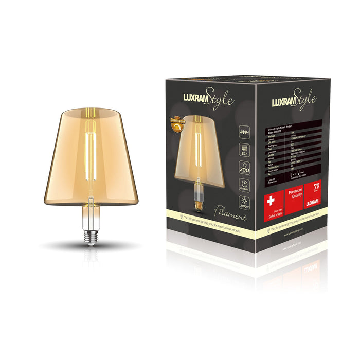 Luxram Classic Style LED Type L E27 Dimmable 220-240V 4W 2100K, 200lm, Amber Finish, 3yrs Warranty • 4300302