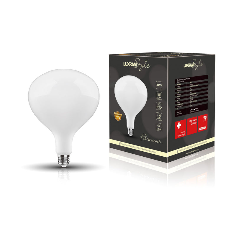 Luxram Classic Style LED Type N2 E27 Dimmable 220-240V 4W 2700K, 320lm, Opal Finish, 3yrs Warranty • 4300333