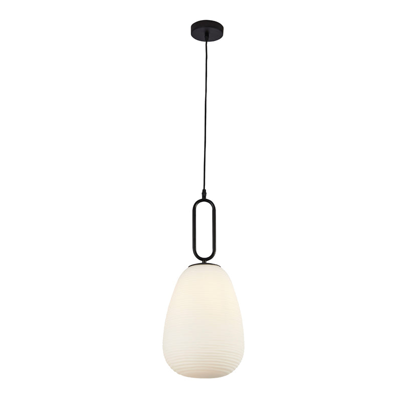 Searchlight Elixir 1Lt Ribbed Glass Pendant, Opal Glass, Black • 43581-1BK