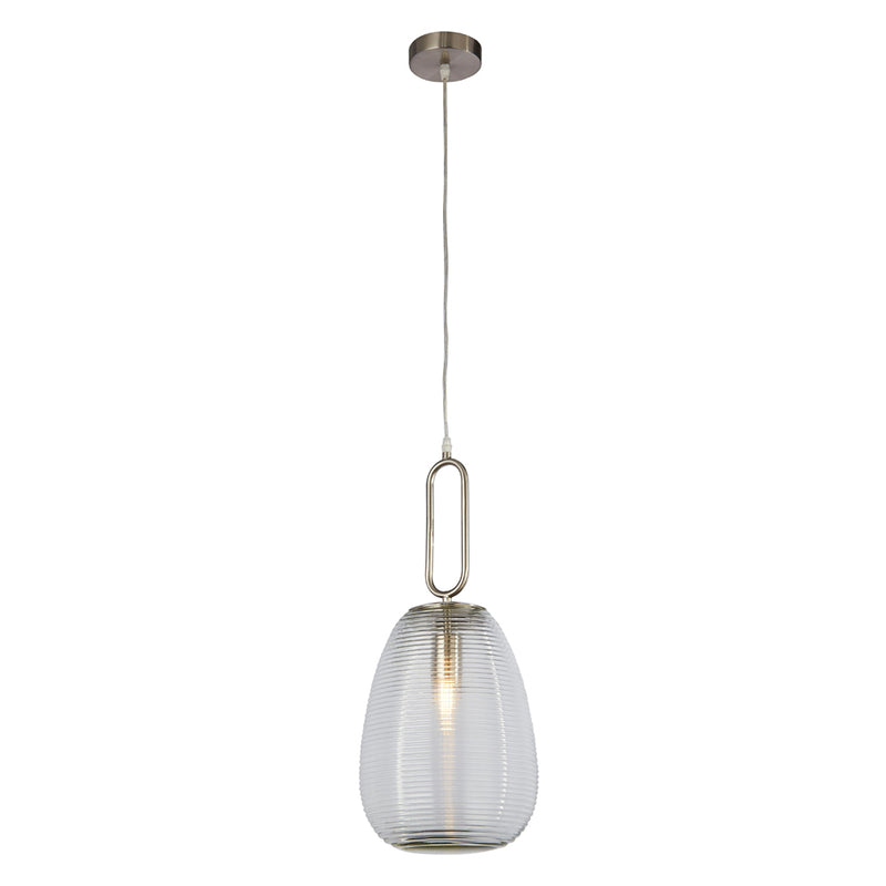 Searchlight Elixir 1Lt Ribbed Glass Pendant, Clear Glass, Satin Nickel • 43581-1SN