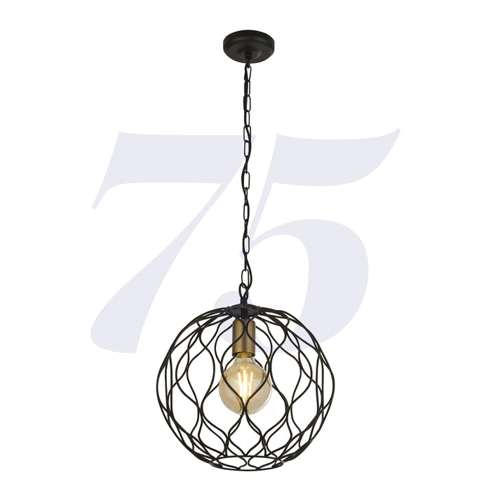 Searchlight Finesse 1Lt Round Pendant With Wavey Bar Detail - Black With Gold Lampholder • 4511-1BK