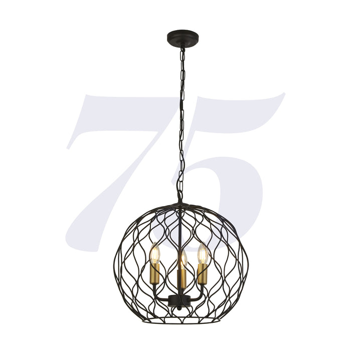 Searchlight Finesse 3Lt Round Pendant With Wavey Bar Detail - Black With Gold Lampholders • 4513-3BK