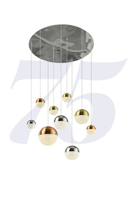 Searchlight Planets 9Lt Pendant - Chrome Finish With Copper, Chrome, Satin Brass Caps & Crystal Sand • 4519-9