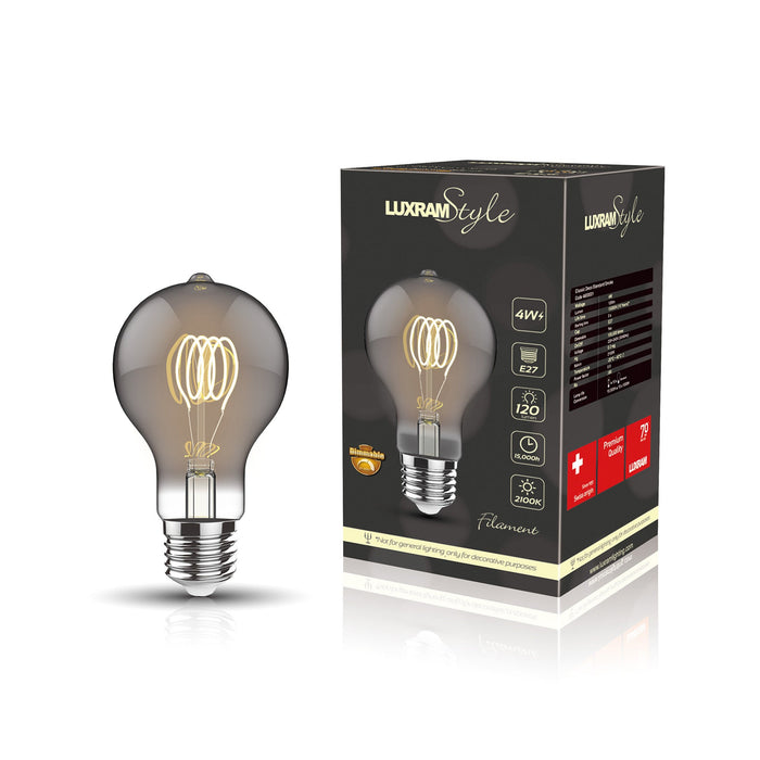 Luxram Classic Style LED Standard E27 Dimmable 220-240V 4W 2100K, 120lm, Smoke Finish, 3yrs Warranty • 4600001