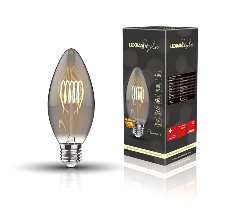 Luxram Classic Style LED Candle E27 Dimmable 220-240V 3W 2100K, 120lm, Smoke Finish, 3yrs Warranty • 4600021
