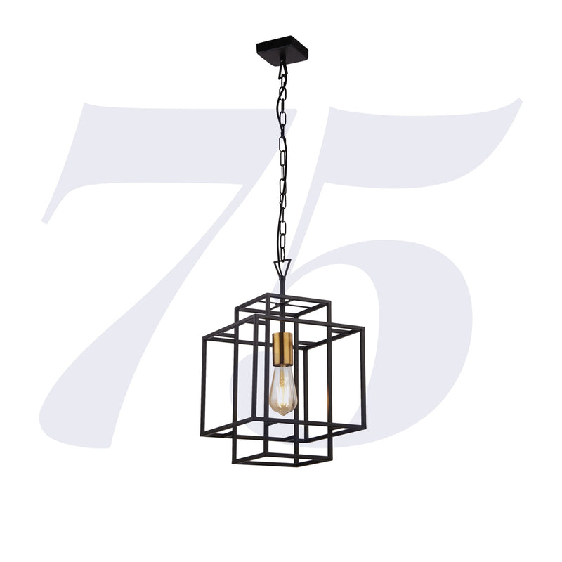 Searchlight Crate 1Lt Black Frame Pendant With Bronze Lampholder • 4631BK