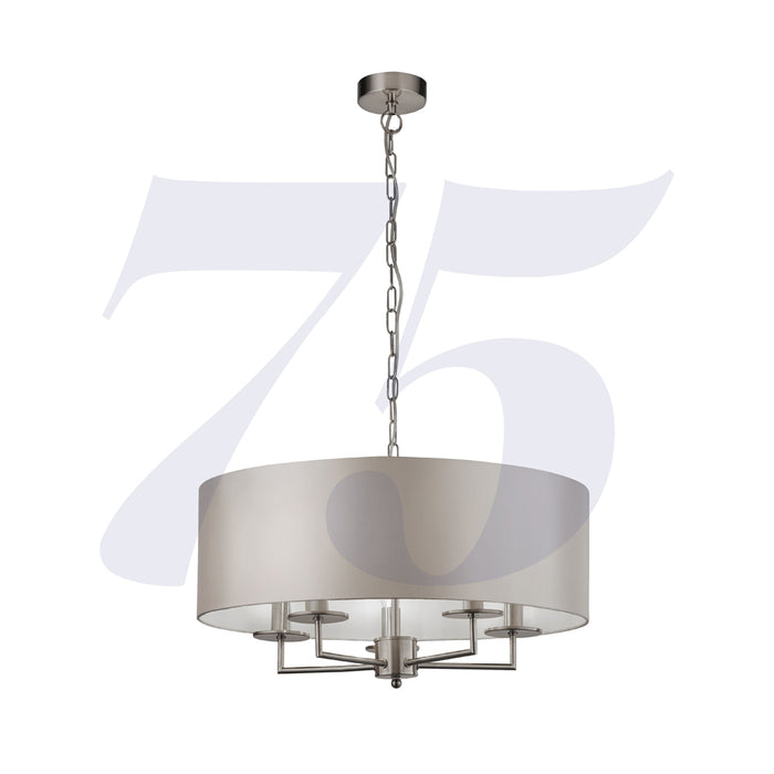 Searchlight Knightsbridge 5Lt Satin Silver Pendant With Silver Faux Silk Shade • 4785-5SS