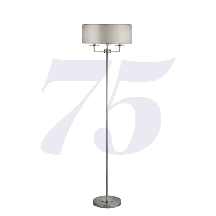 Searchlight Knightsbridge 3Lt Satin Silver Floor Lamp With Silver Faux Silk Shade • 4789SS