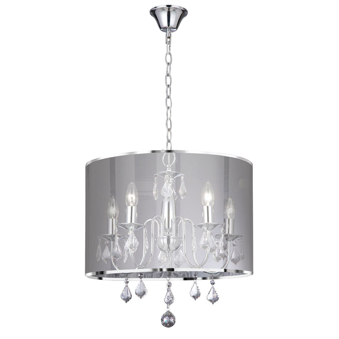 Searchlight Venetian - 5Lt Ceiling, Chrome, Clear Crystal Glass, Silver Shade • 4805-5CC