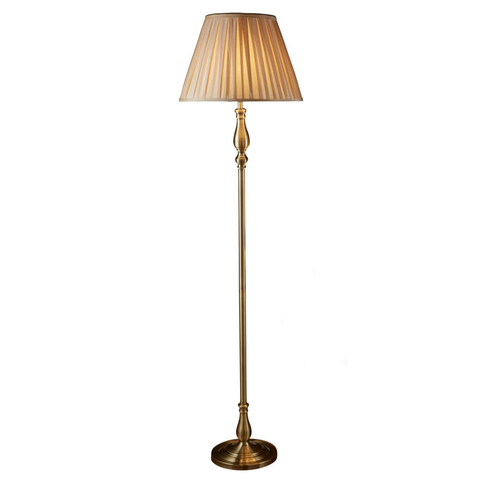 Searchlight Flemish Floor Lamp, Antique Brass, Mink Pleated Shade • 5029AB