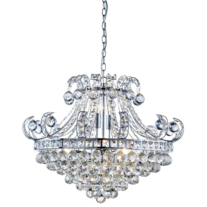 Searchlight Bloomsbury 6Lt Crystal Tiered Chandelier, Chrome, Clear Crystal Deco • 5046-6CC