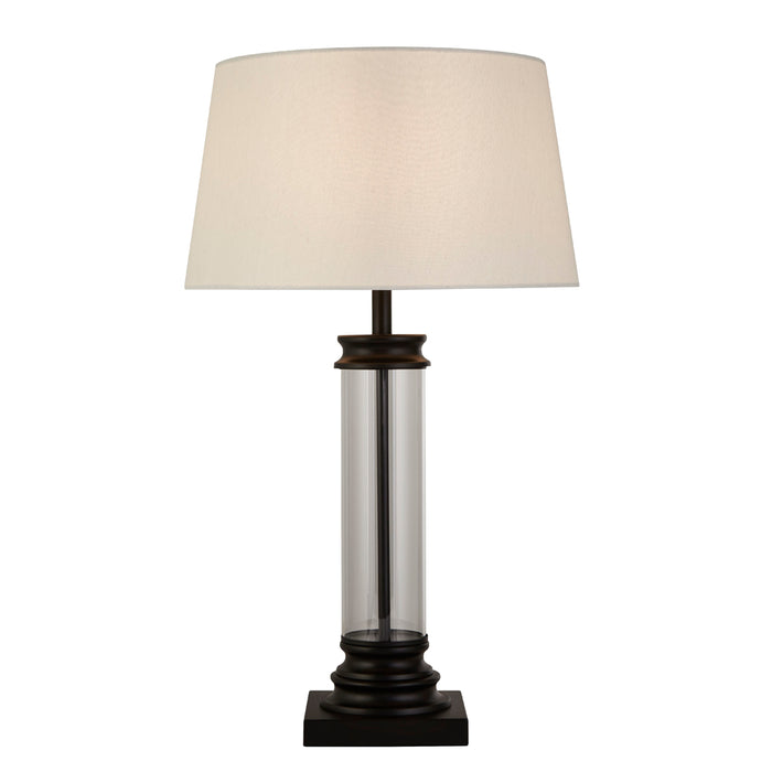 Searchlight Pedestal Table Lamp - Glass Column & Black With White Shade • 5141BK