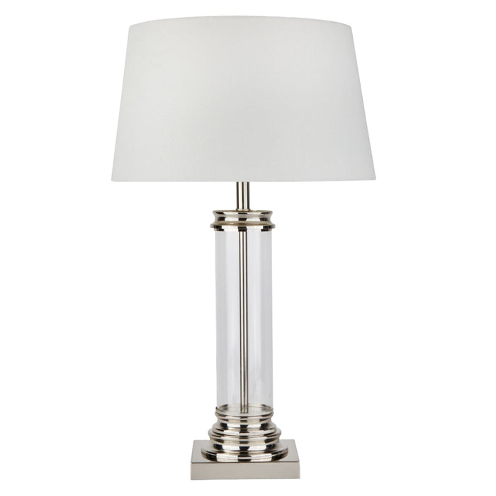 Searchlight Pedestal Table Lamp - Glass Column & Satin Silver Base, Cream Shade • 5141SS