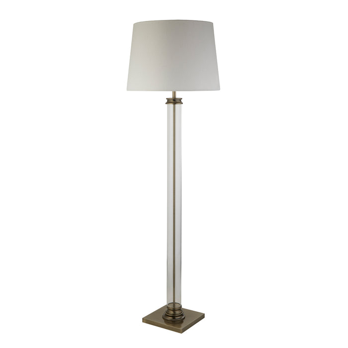 Searchlight Pedestal Floor Lamp - Glass Column & Antique Brass Base, Cream Shade • 5142AB