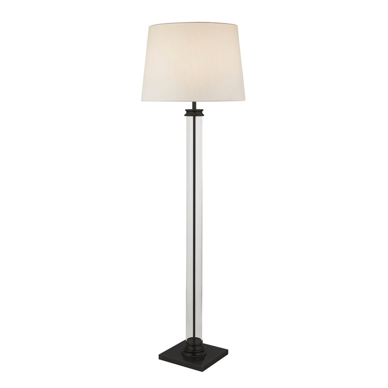 Searchlight Pedestal Floor Lamp - Glass Column & Black Base, White Shade • 5142BK