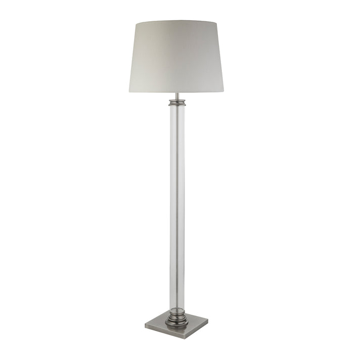 Searchlight Pedestal Floor Lamp - Glass Column & Satin Silver Base, Cream Shade • 5142SS