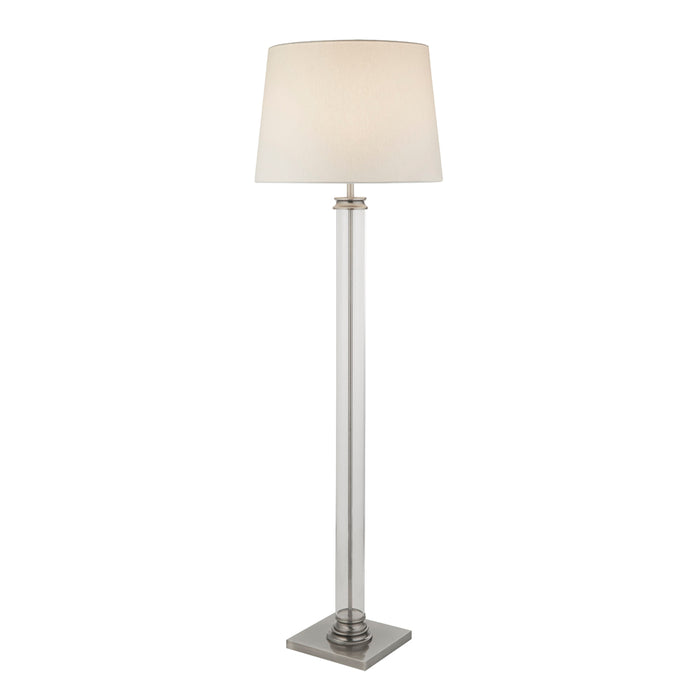 Searchlight Pedestal Floor Lamp - Glass Column & Satin Silver Base, Cream Shade • 5142SS