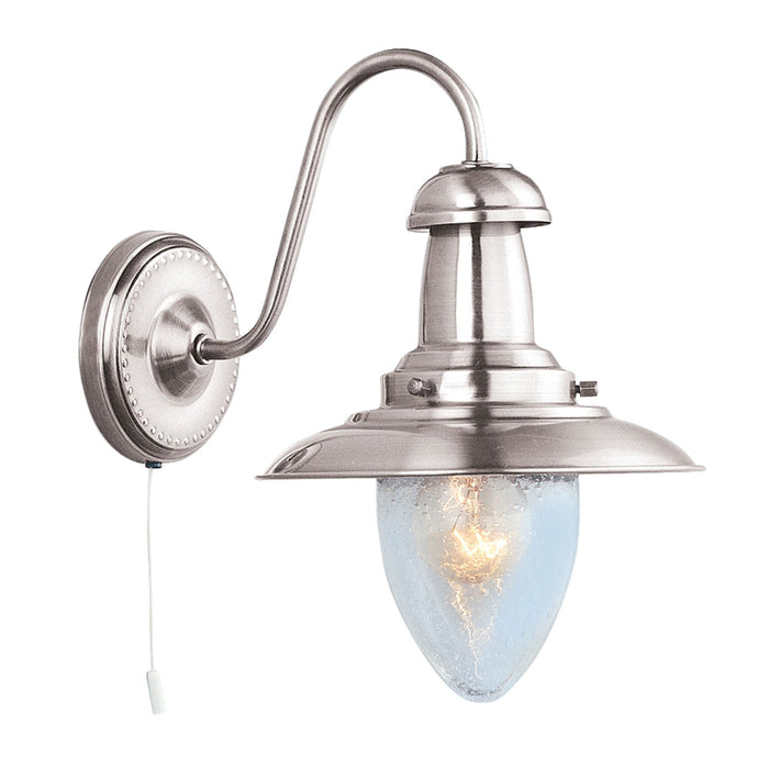 Searchlight Fisherman Satin Silver Wall Light With Seeded Glass • 5331-1SS