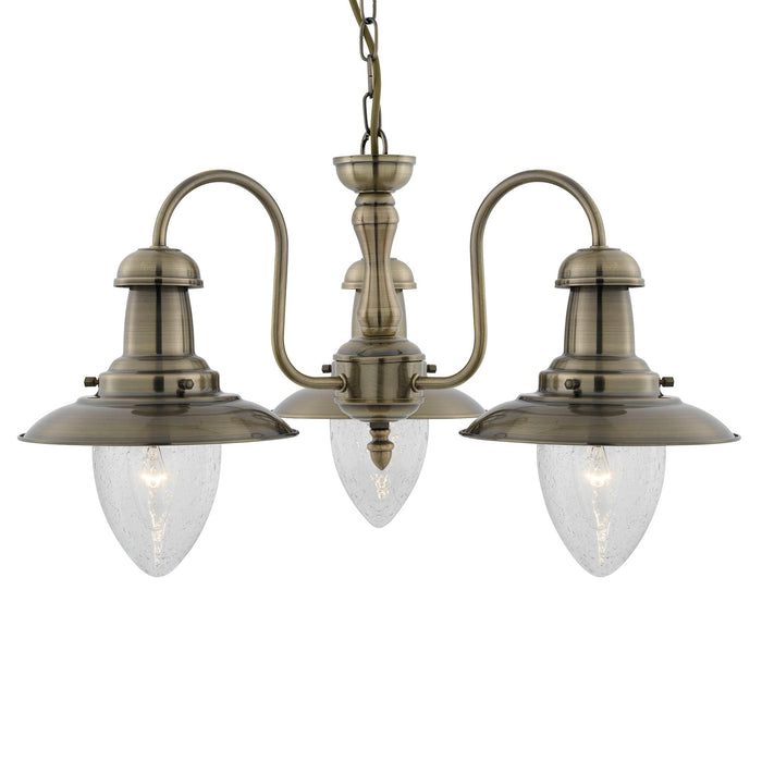 Searchlight Fisherman - 3Lt Ceiling, Antique Brass With Seeded Glass Shades • 5333-3AB