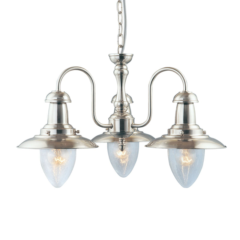 Searchlight Fisherman - 3Lt Ceiling, Satin Silver With Seeded Glass Shades • 5333-3SS