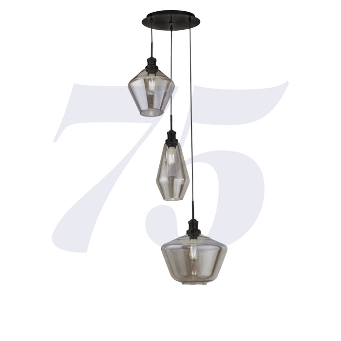 Searchlight Mia 3Lt Multi Drop Pendant With 3 Styles Of Smoked Glass • 5423-3BK
