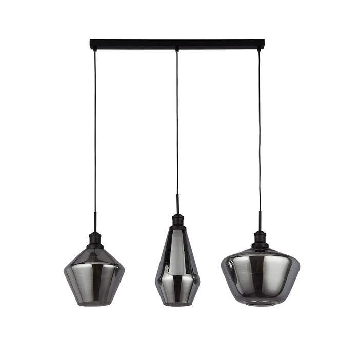 Searchlight Mia 3Lt Bar Pendant With 3 Styles Of Smoked Glass • 5424-3BK