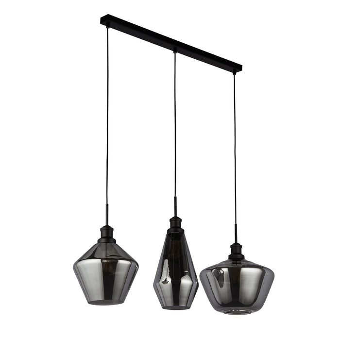 Searchlight Mia 3Lt Bar Pendant With 3 Styles Of Smoked Glass • 5424-3BK