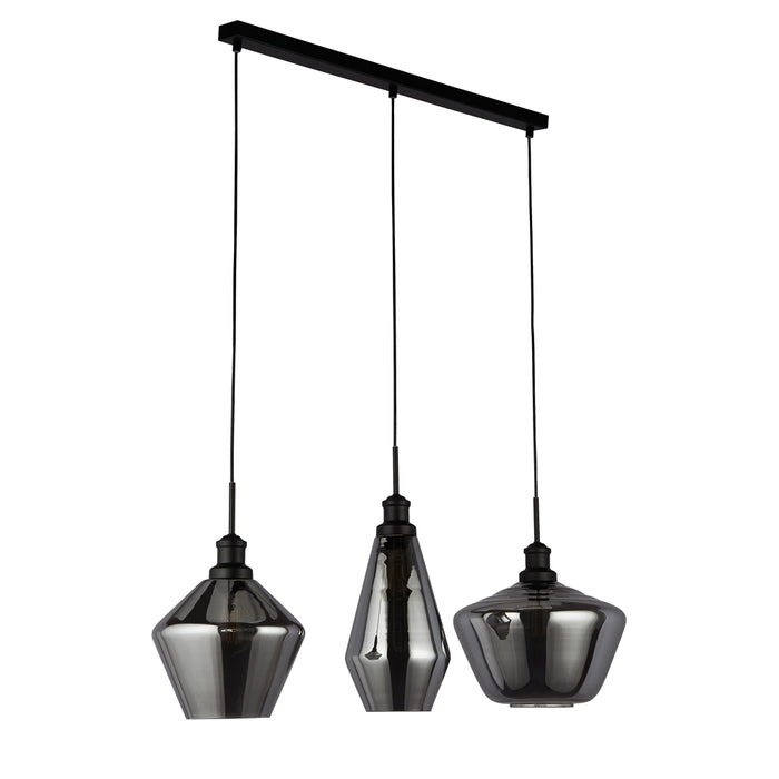 Searchlight Mia 3Lt Bar Pendant With 3 Styles Of Smoked Glass • 5424-3BK