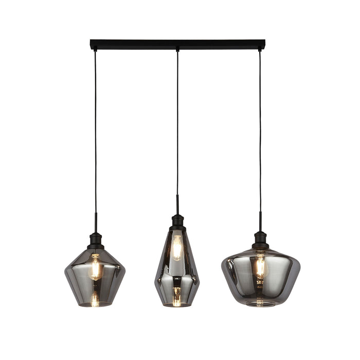 Searchlight Mia 3Lt Bar Pendant With 3 Styles Of Smoked Glass • 5424-3BK