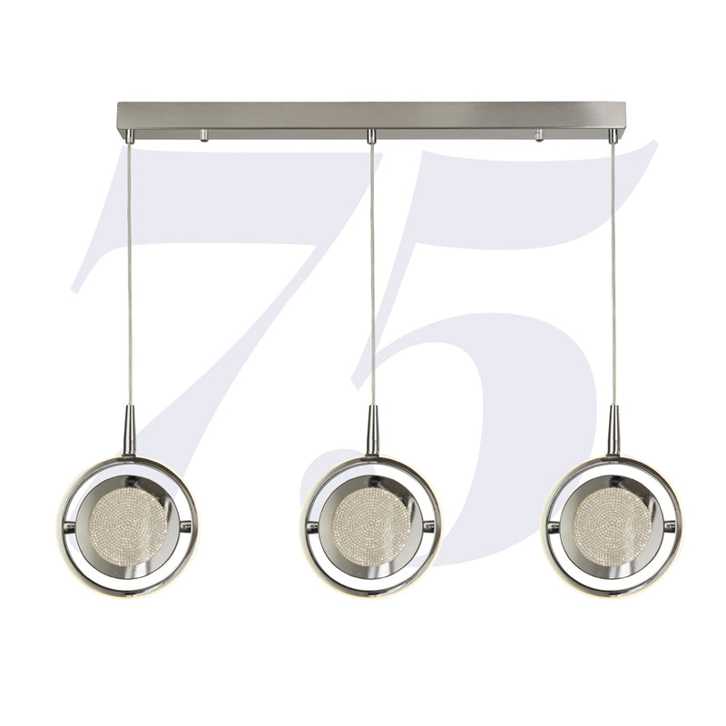 Searchlight Gyroscope 3Lt Led Ring Bar Pendant - Chrome With Crystal Sand • 5503-3CC