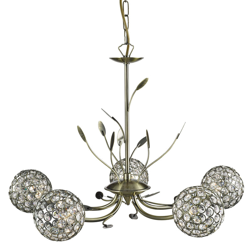 Searchlight Bellis Ii - 5Lt Ceiling, Antique Brass, Clear Glass Deco Shade • 5575-5AB