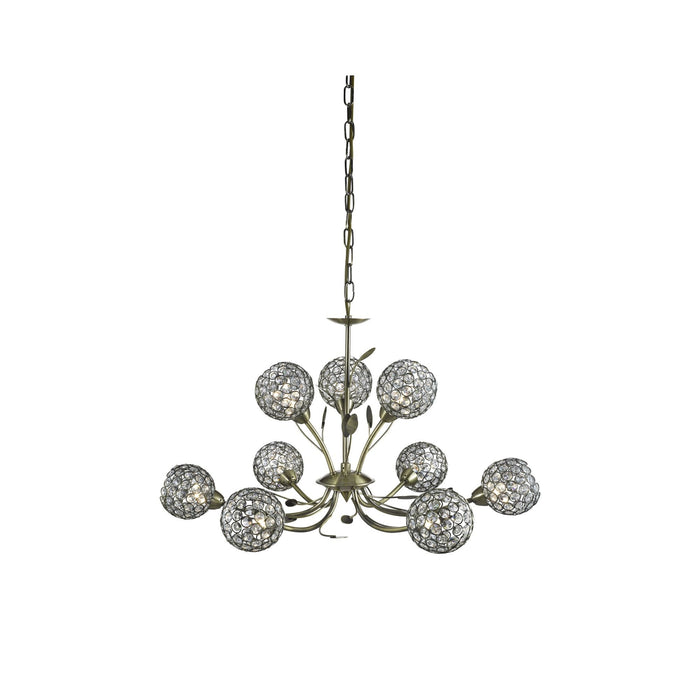 Searchlight Bellis Ii - 9Lt Ceiling, Antique Brass, Clear Glass Deco Shade • 5579-9AB