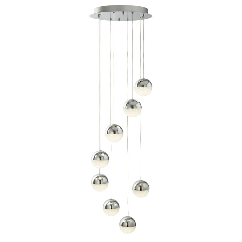 Searchlight Marbles 8Lt Led Globe Mulit-Drop, Crushed Ice Effect Shade, Chrome • 5848-8CC