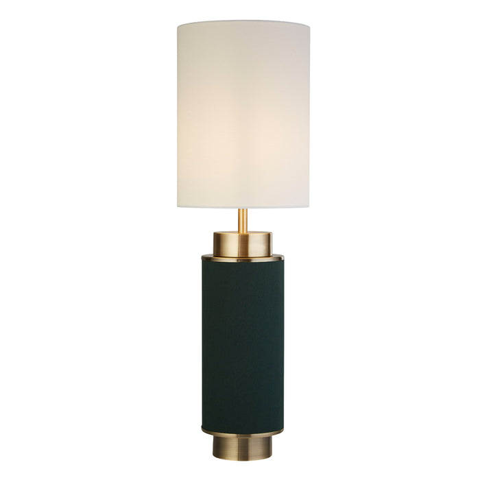 Searchlight Flask 1Lt Table Lamp, Dark Green Linen With Antique Brass And White Shade • 59041AB