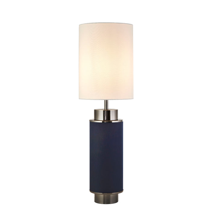 Searchlight Flask 1Lt Table Lamp, Blue Linen With Black Nickel And White Shade • 59041BK