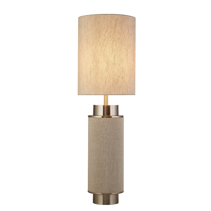 Searchlight Flask 1Lt Table Lamp, Natural Hessian With Satin Nickel And Natural Shade • 59041SN