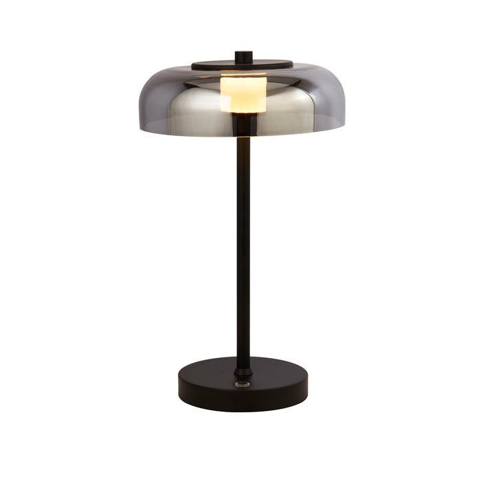 Searchlight Frisbee 1Lt Led Table Lamp, Matt Black With Smoked Glass • 59801-1SM