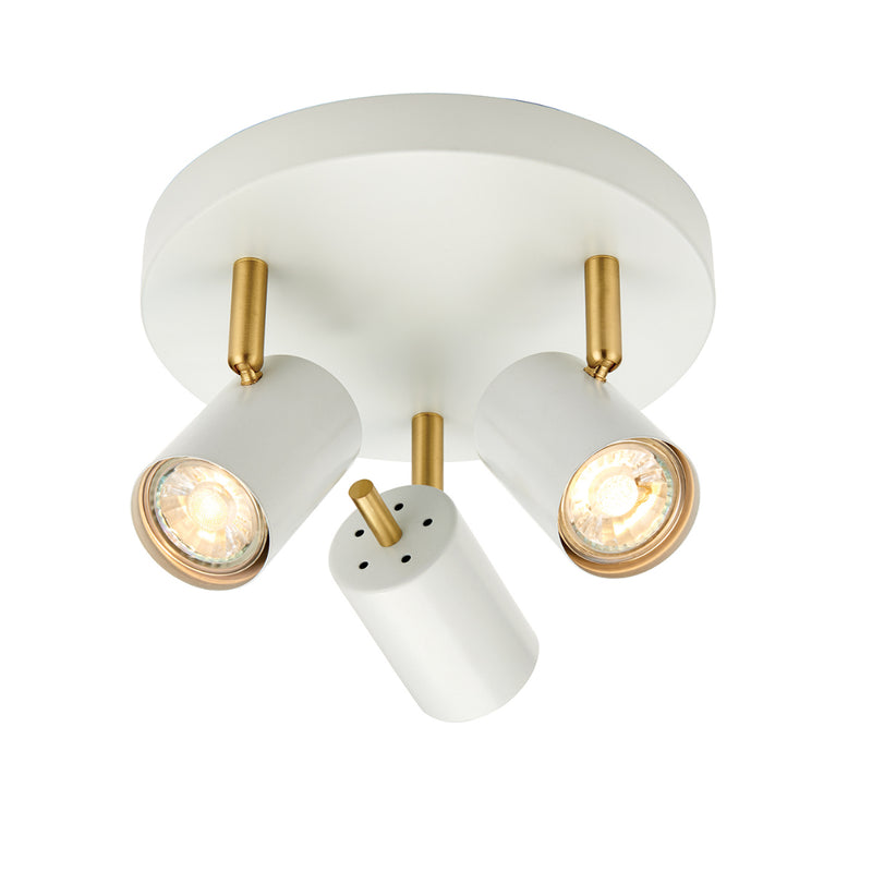 Endon Lighting 59932 Gull 3 Light Round LED Spotlight Matt White & Brushed Gold Finish