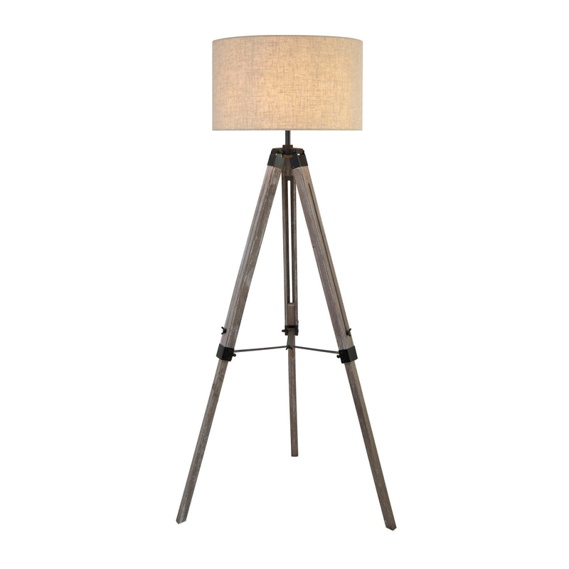 Searchlight Easel Floor Lamp, Washed  Brown Base, Linen Drum Shade • 6006BR