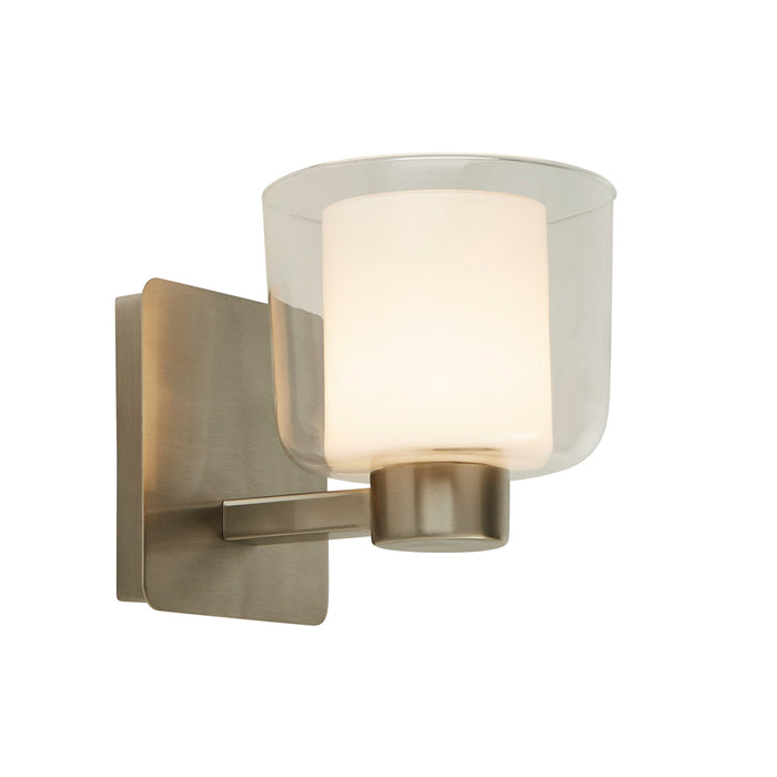 Searchlight Bolivia Bathroom 1Lt Satin Nickel Wall Light With Clear Glass And White Inner Ip44 • 6051SN