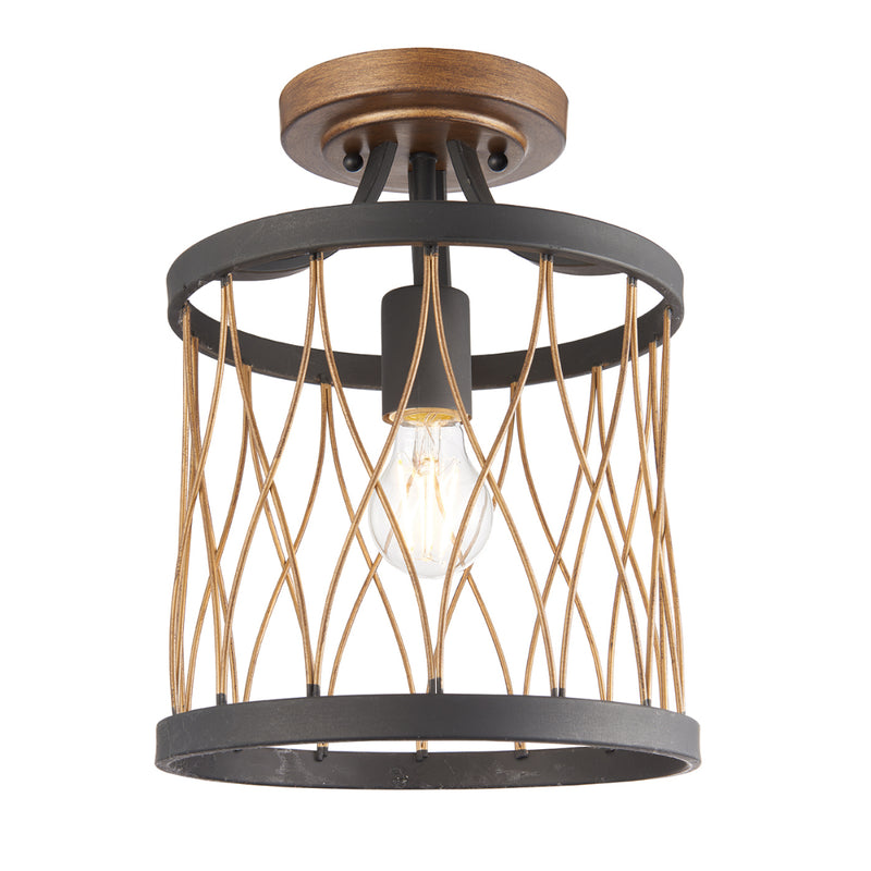 Endon Lighting 61497 Heston Single Light Semi-Flush Ceiling Light Matt Black & Bronze Finish