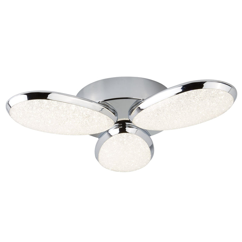 Searchlight Lori 3Lt Led Ceiling Flush, Crushed Ice Effect Shade, Chrome • 6213-3CC